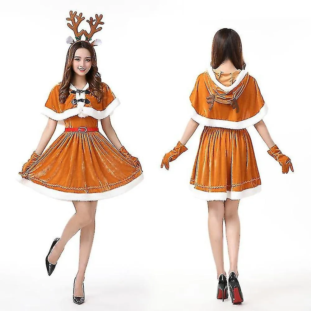 2022 Christmas Costume Women Reindeer Brown Fashion Dress Uniform Women Deer Elk Hooded Shawl Cute Outfits Cosplay Costumes