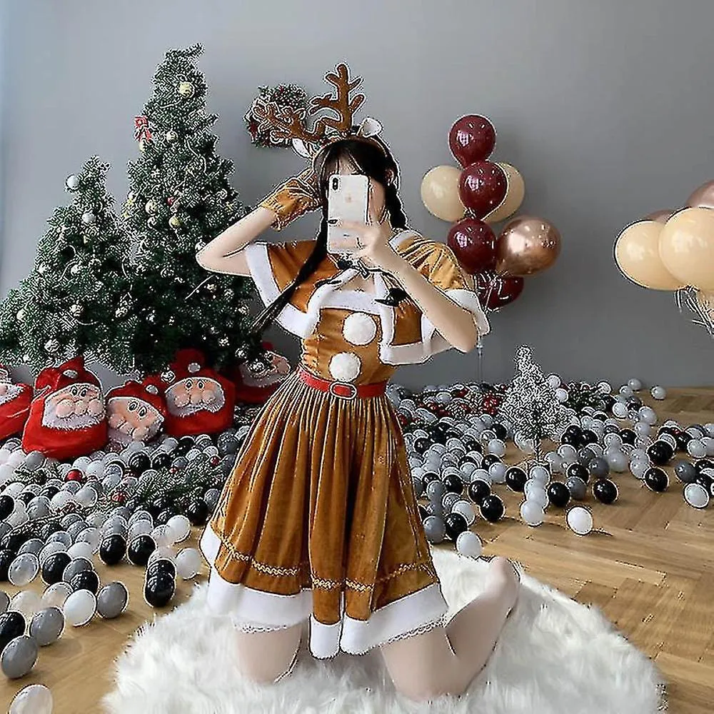2022 Christmas Costume Women Reindeer Brown Fashion Dress Uniform Women Deer Elk Hooded Shawl Cute Outfits Cosplay Costumes