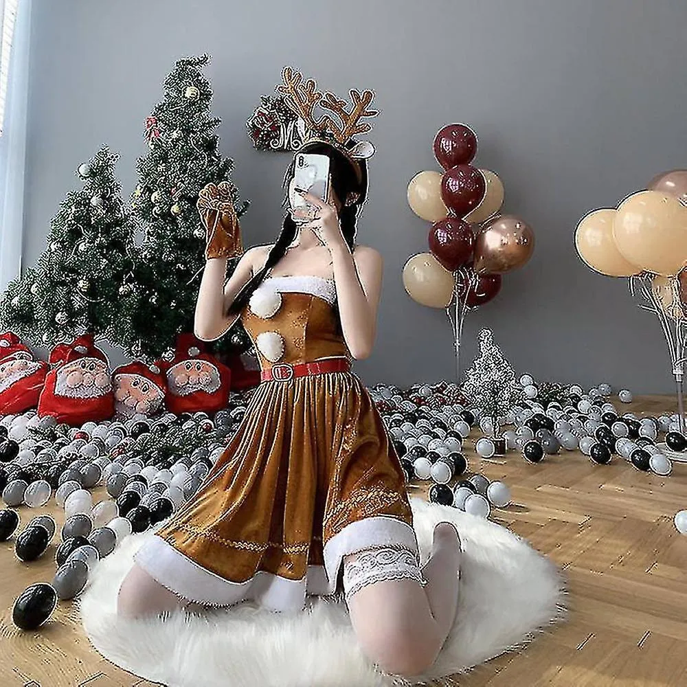 2022 Christmas Costume Women Reindeer Brown Fashion Dress Uniform Women Deer Elk Hooded Shawl Cute Outfits Cosplay Costumes
