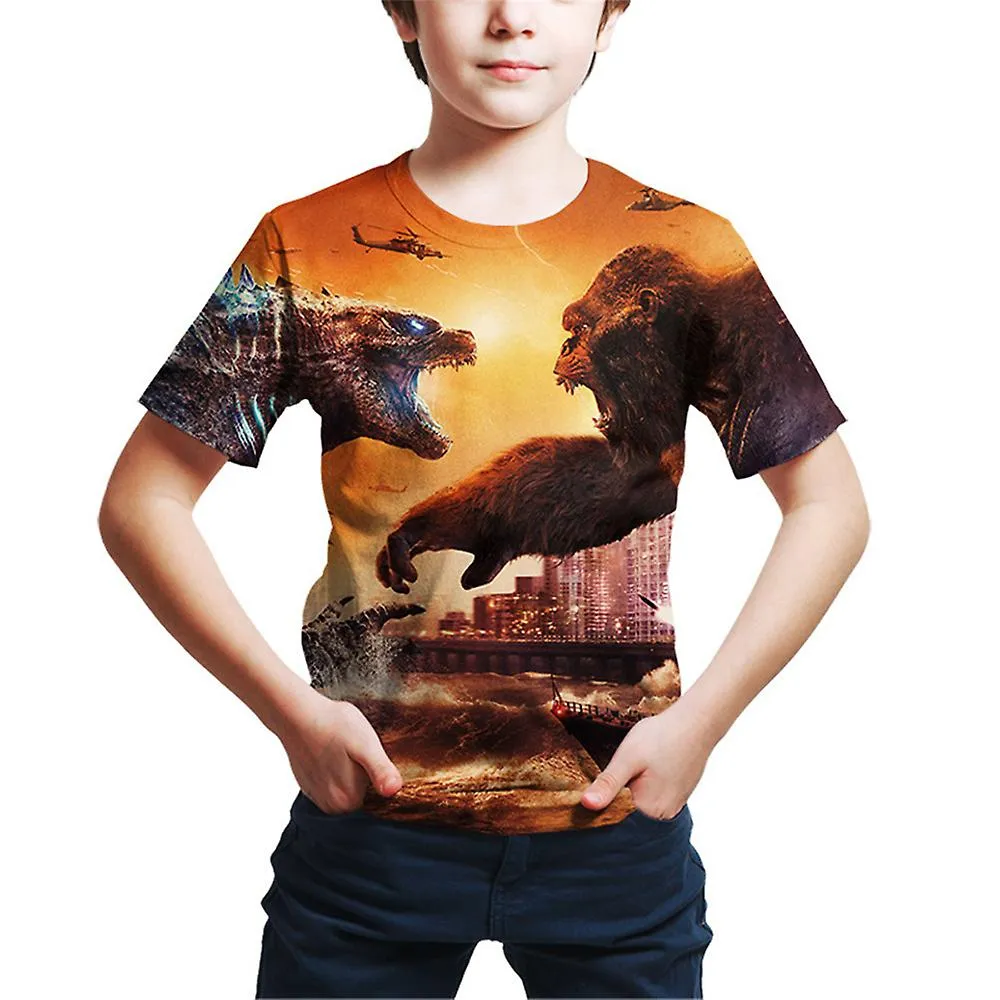 2024 NIñOS NIñOS NIñAS 3D GODZILLA VS KONG IMPRESIóN CASUAL CAMISETA MANGA CORTA CAMISETA DE VERANO TOPS 49AñOS REGALOS