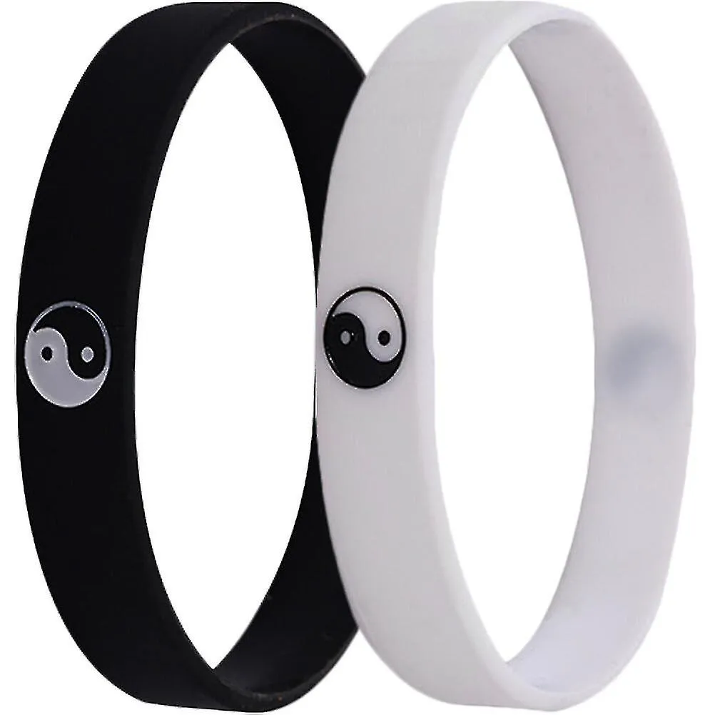 2pcs Rubber Bracelets Silicone Wristbands Yin Yang Bracelets For Women Men Couples