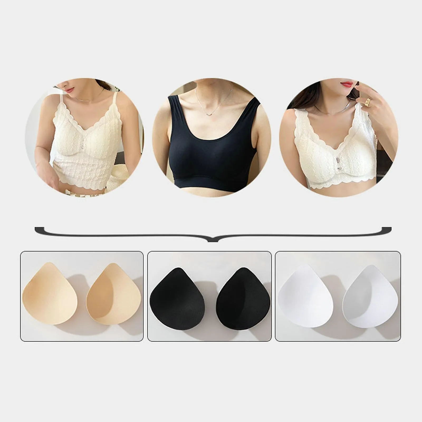 2x Womens Bra Inserts Pads Swimsuit Intimates Accessories Bra Cups for Women black