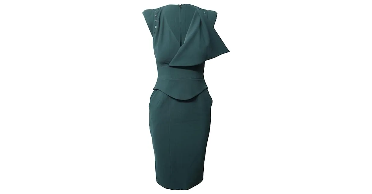 Autre Marque Vestido Midi Antonio Berardi Peplum en Lana Virgen Verde 