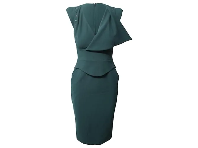 Autre Marque Vestido Midi Antonio Berardi Peplum en Lana Virgen Verde 