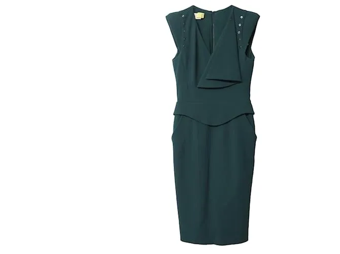 Autre Marque Vestido Midi Antonio Berardi Peplum en Lana Virgen Verde 