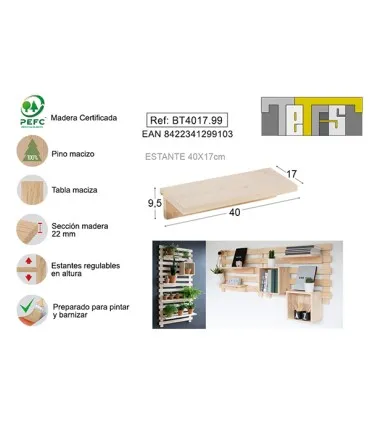 Balda tetris pino 22 mm s/barn ASTIGARRAGA 40x17cm BT4017.99