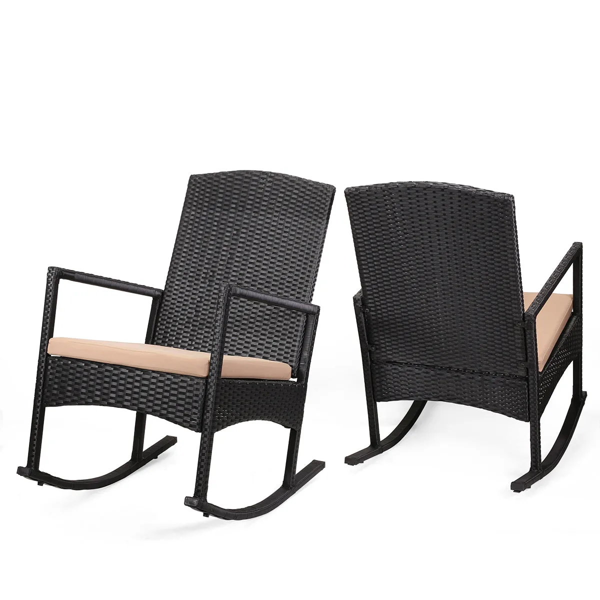 BARTON  JUEGO DE BALANCINES CON RESPALDO ALTO PARA PATIO AL AIRE LIBRE, 3 PIEZAS, SILLA ACOLCHADA DE RATáN
