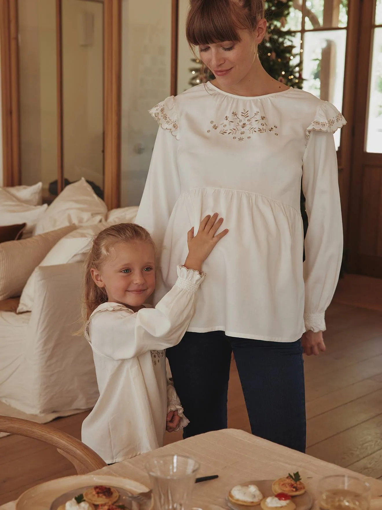 Blusa para embarazo bordada de gasa de algodón y viscosa