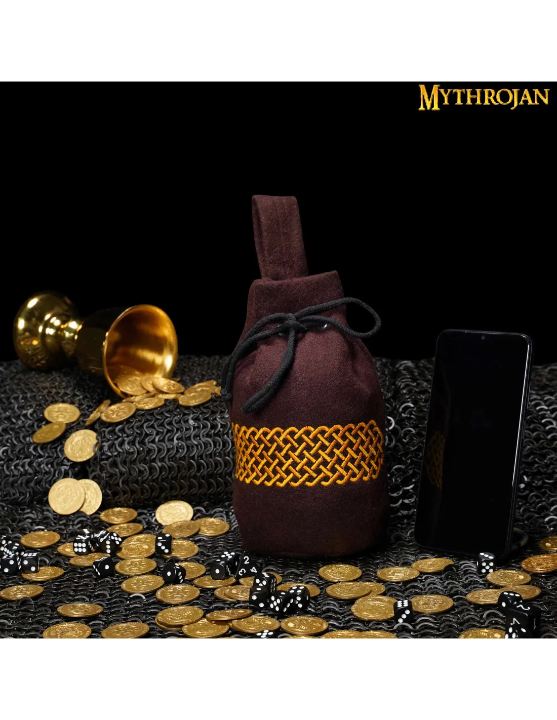 Bolso medieval de lana bordada para cinturón