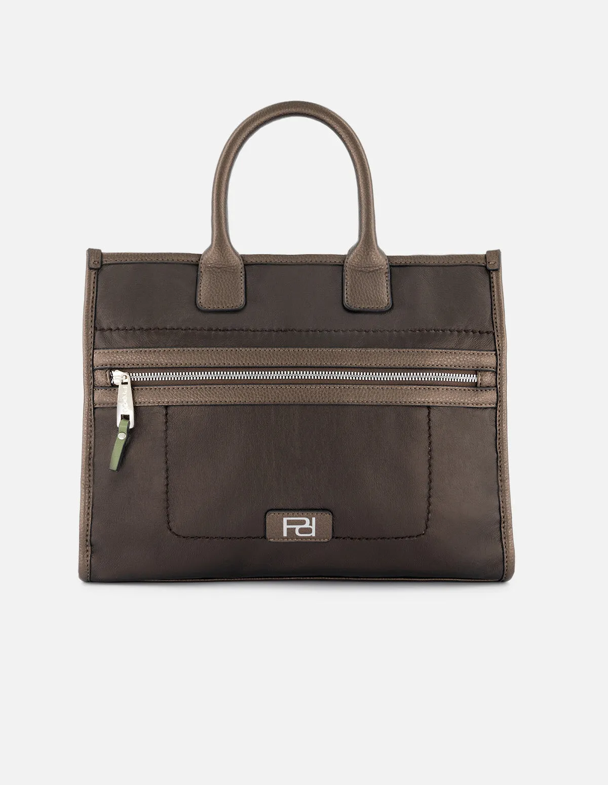Bolso shopper de textil color caoba para mujer con cierre frontal