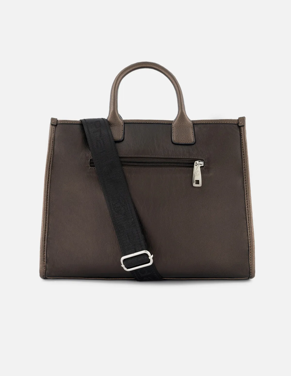 Bolso shopper de textil color caoba para mujer con cierre frontal