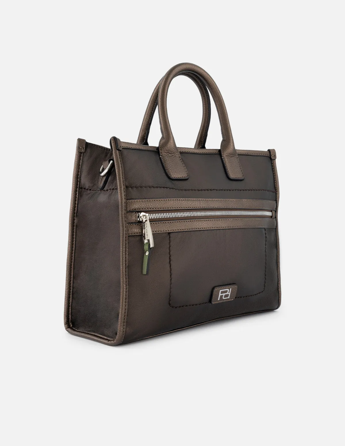 Bolso shopper de textil color caoba para mujer con cierre frontal
