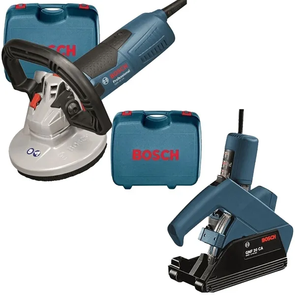 BOSCH  GBR 15 CA  LIJADORA PARA HORMIGóN, 1500 W, 125 MM, CAJA DE PLASTICO + BOSCH  GNF 20 CA  ROZADORA DE HORMIGóN, 900 W, 
