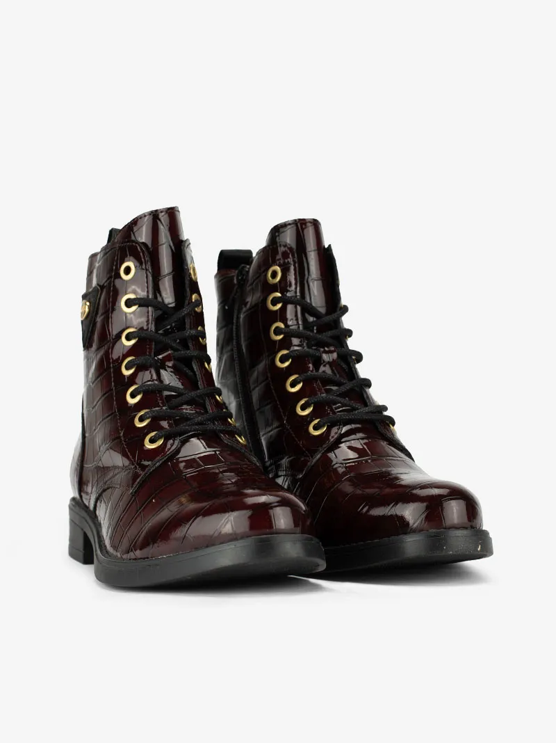 BOTIM EM VERNIZ ESTAMPADO CROCO DE ATACADOR COM APLICAÇÃO