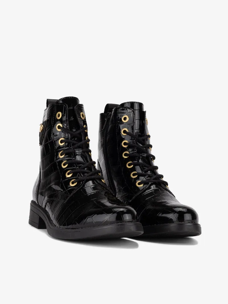 BOTIM EM VERNIZ ESTAMPADO CROCO DE ATACADOR COM APLICAÇÃO