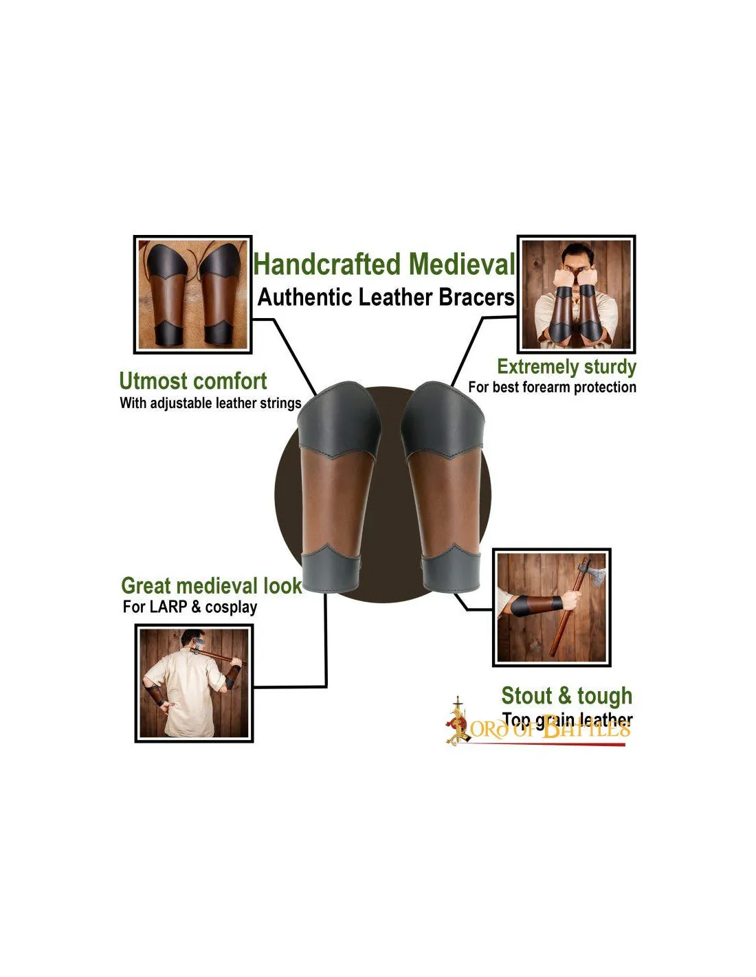 Brazaletes medieval de cuero genuino modelo Élfico