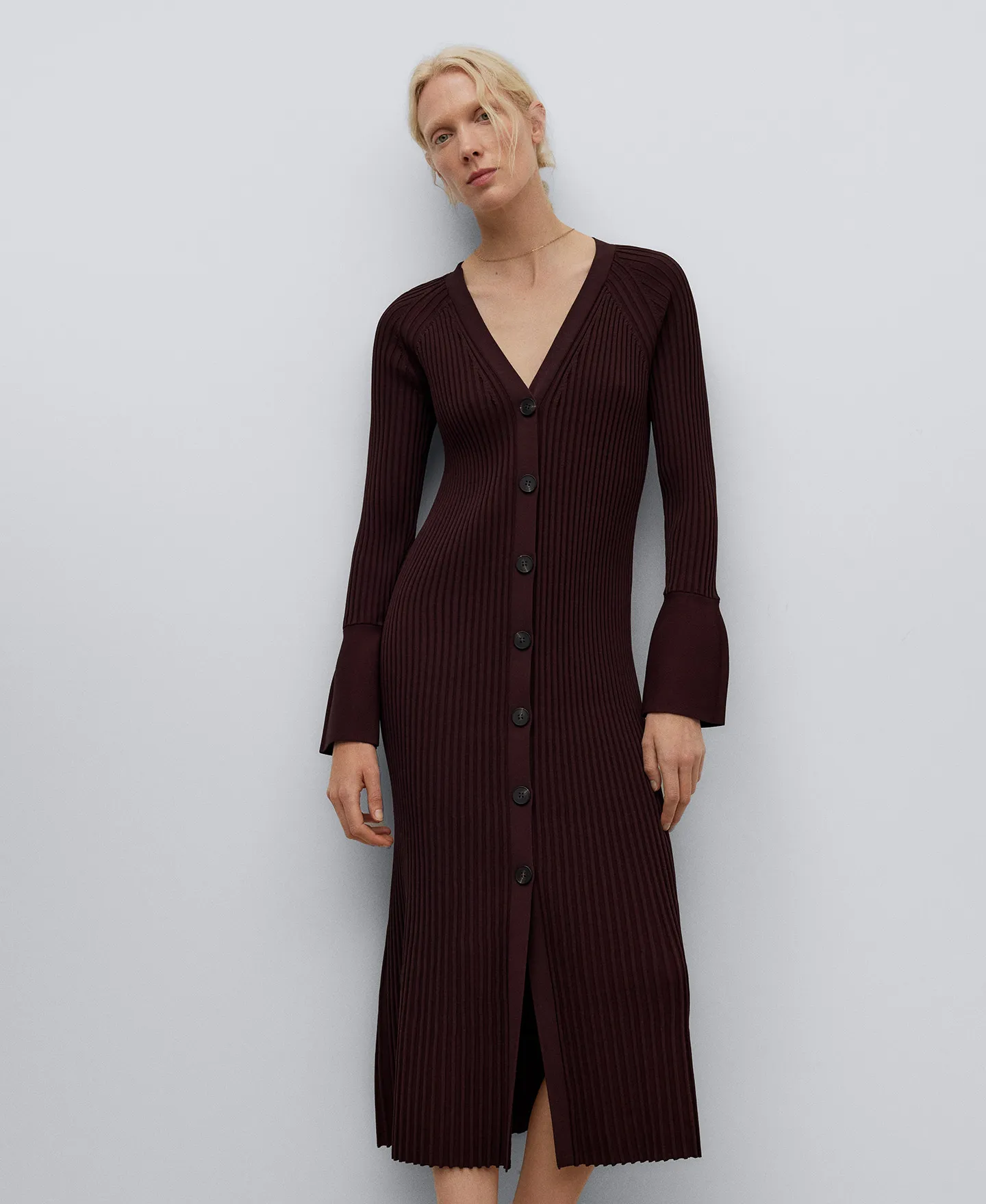 Brown ribbed long jacket woman