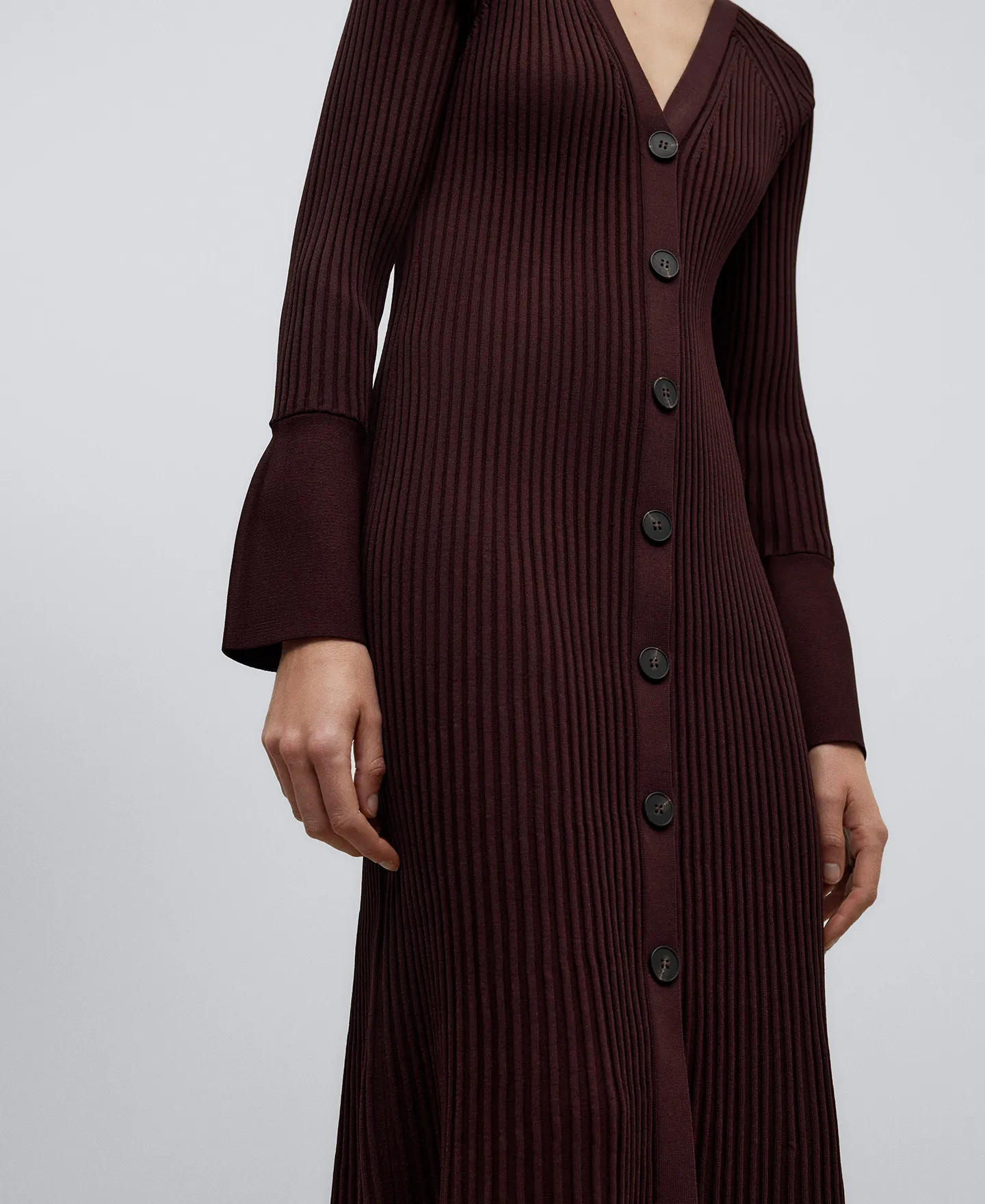 Brown ribbed long jacket woman