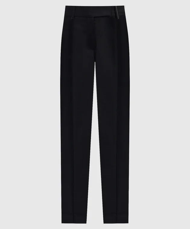 Brunello Cucinelli Black wool pants with monil chain