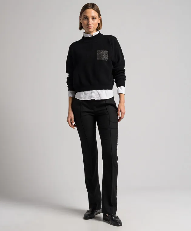 Brunello Cucinelli Black wool pants with monil chain