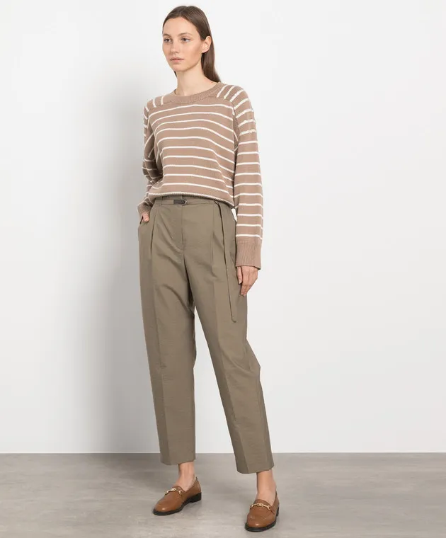 Brunello Cucinelli Khaki pants with monil chain