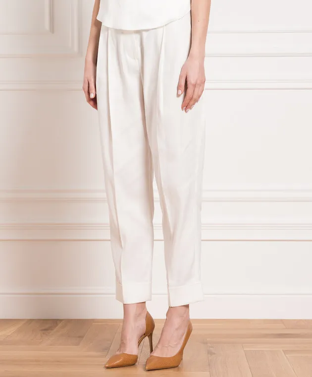 Brunello Cucinelli White pants with monil chain