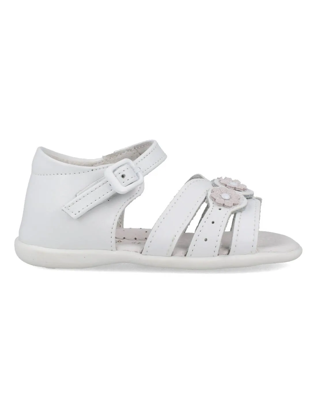 BUBBLE KIDS  SANDALIA NIñA PIEL BLANCA FLORES