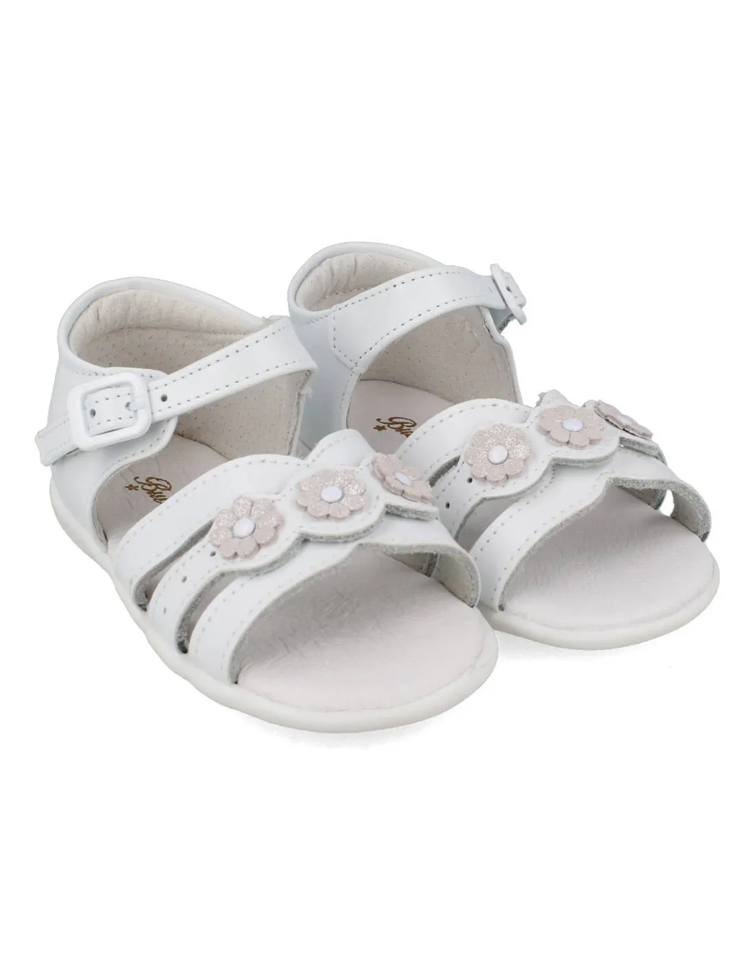 BUBBLE KIDS  SANDALIA NIñA PIEL BLANCA FLORES