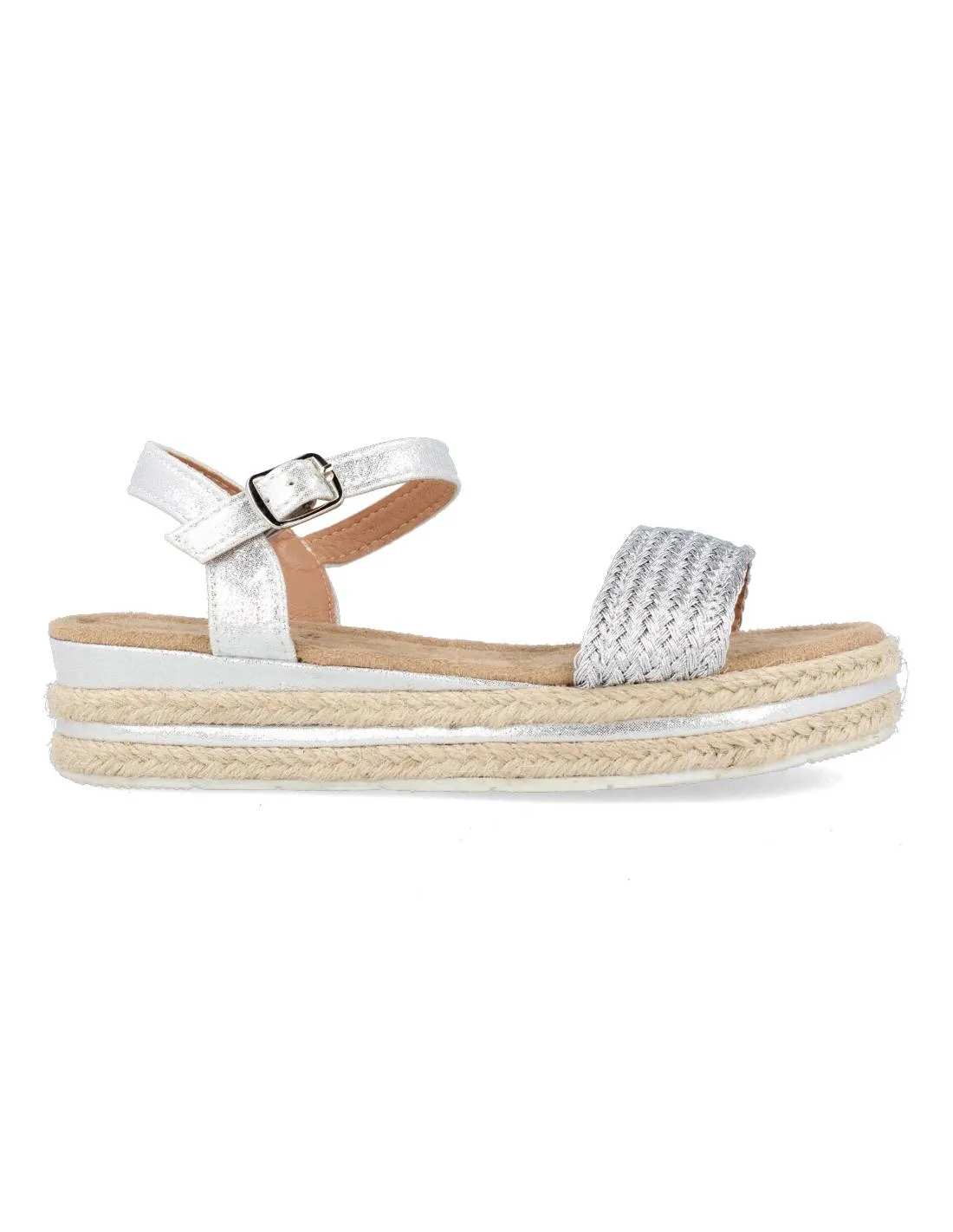 BUBBLE KIDS  SANDALIA NIñA YUTE TRENZADA PLATA