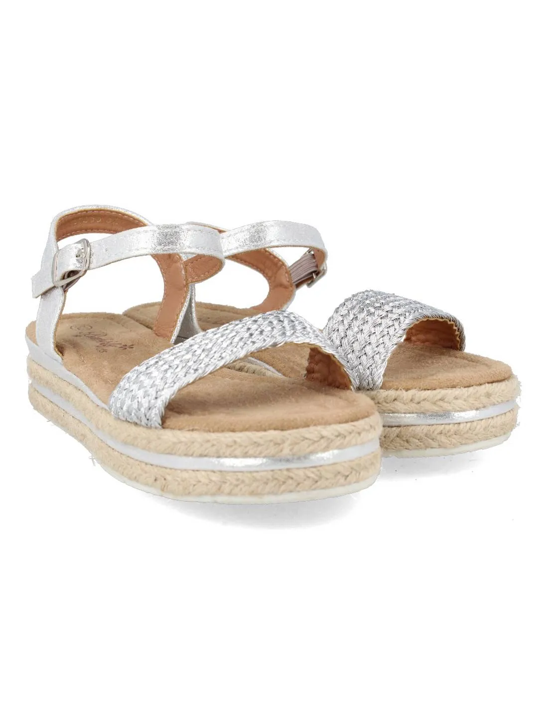 BUBBLE KIDS  SANDALIA NIñA YUTE TRENZADA PLATA