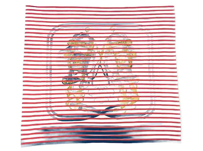 Bufanda Brides de Gala Bayadère Hermès Smooth Carre Roja Azul Azul marino 