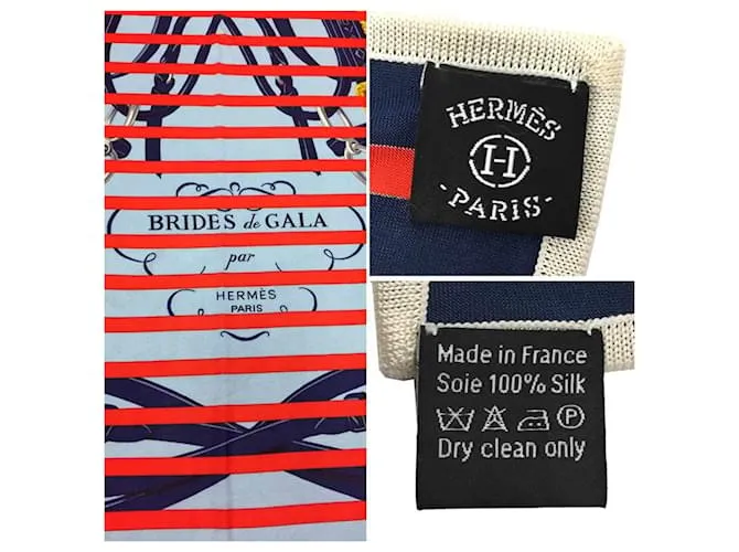 Bufanda Brides de Gala Bayadère Hermès Smooth Carre Roja Azul Azul marino 