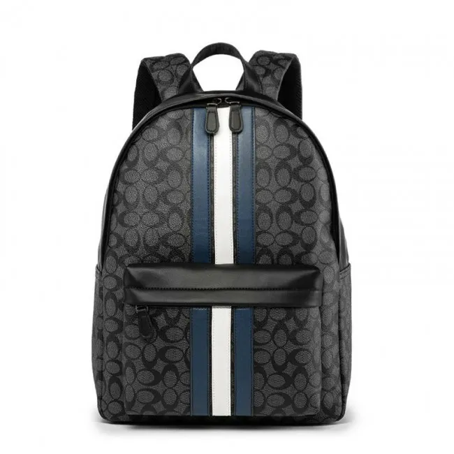 Business Casual Leather Laptop Bag Vertical Stripes PU Leather Student Bookbag For Boy School Backpack