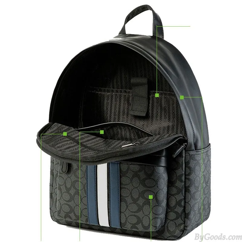 Business Casual Leather Laptop Bag Vertical Stripes PU Leather Student Bookbag For Boy School Backpack