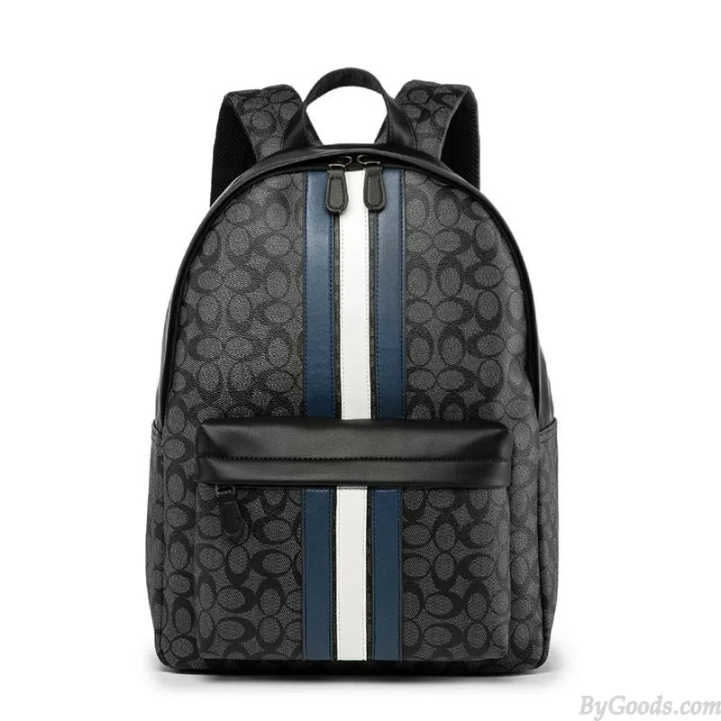 Business Casual Leather Laptop Bag Vertical Stripes PU Leather Student Bookbag For Boy School Backpack