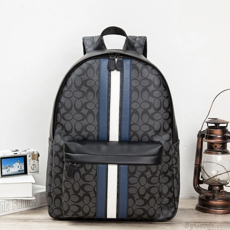 Business Casual Leather Laptop Bag Vertical Stripes PU Leather Student Bookbag For Boy School Backpack