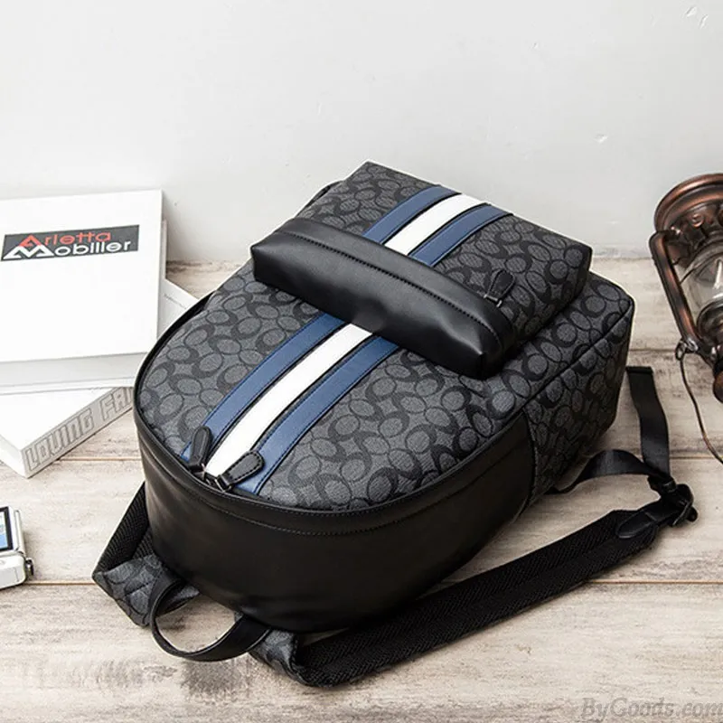 Business Casual Leather Laptop Bag Vertical Stripes PU Leather Student Bookbag For Boy School Backpack