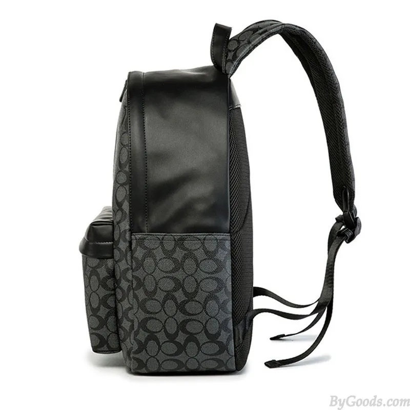 Business Casual Leather Laptop Bag Vertical Stripes PU Leather Student Bookbag For Boy School Backpack