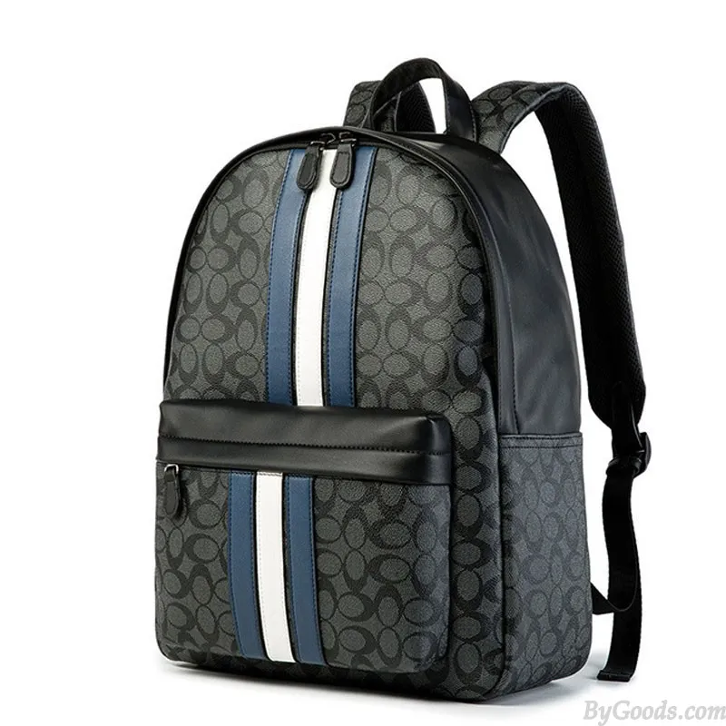 Business Casual Leather Laptop Bag Vertical Stripes PU Leather Student Bookbag For Boy School Backpack