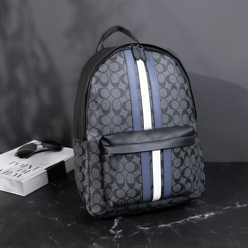 Business Casual Leather Laptop Bag Vertical Stripes PU Leather Student Bookbag For Boy School Backpack