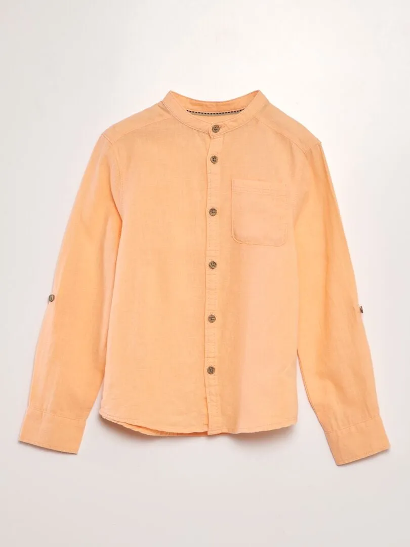 CAMISA CON CUELLO MAO DE MEZCLA DE LINO  NARANJA