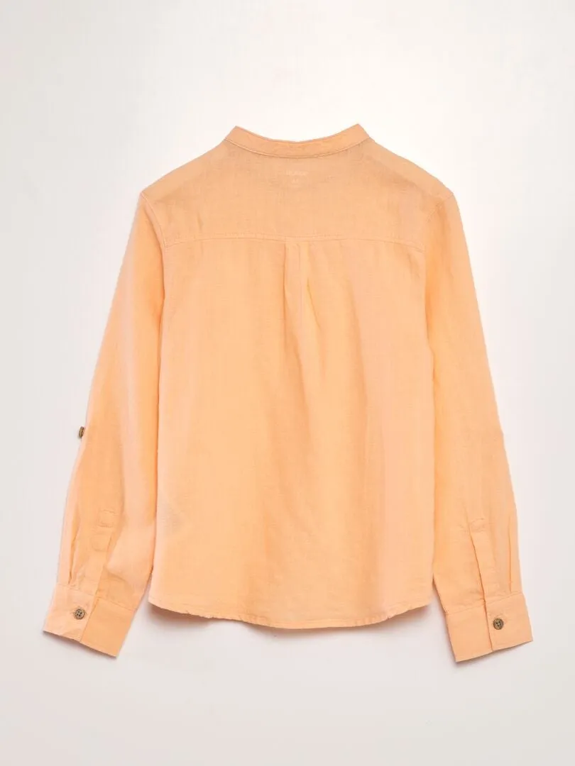CAMISA CON CUELLO MAO DE MEZCLA DE LINO  NARANJA