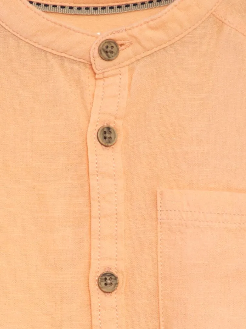 CAMISA CON CUELLO MAO DE MEZCLA DE LINO  NARANJA