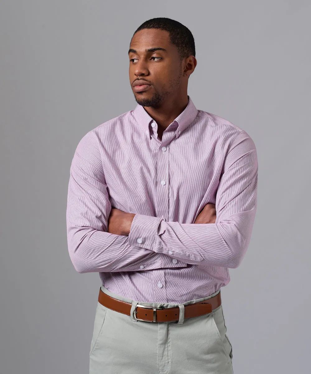 CAMISA MANGA LARGA DE VESTIR CUELLO BUTTON DOWN GUINDA C/RAYAS PV25