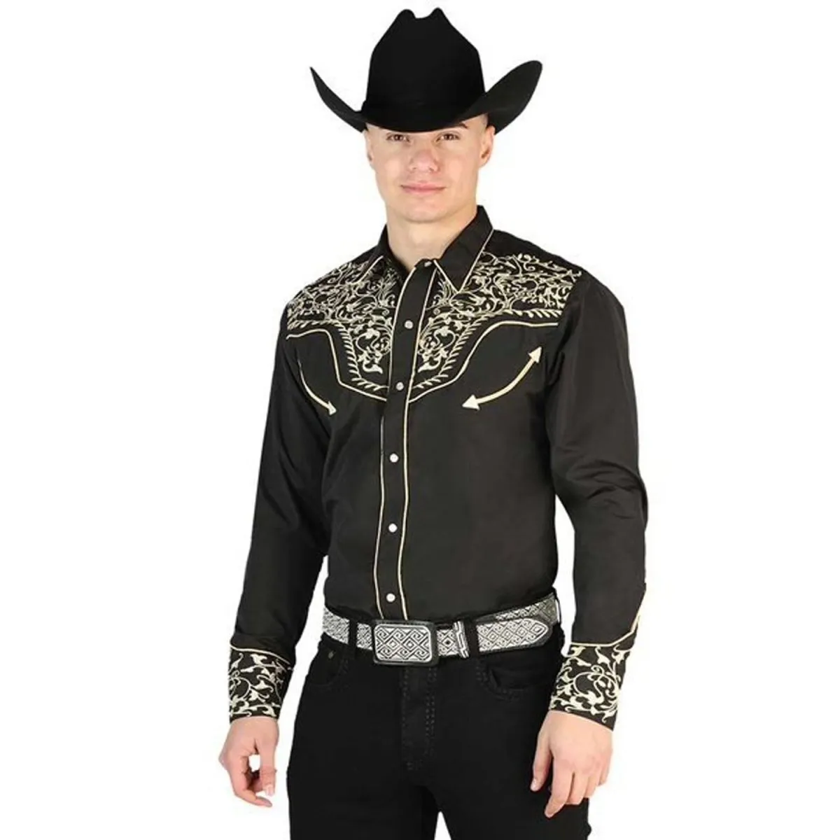 CAMISA VAQUERA BORDADA EL SEOR DE LOS CIELOS COLOR NEGRO GEN44195