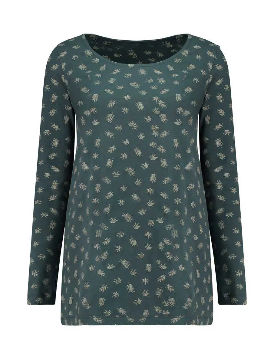 Camiseta azul con helechos de algodón orgánico