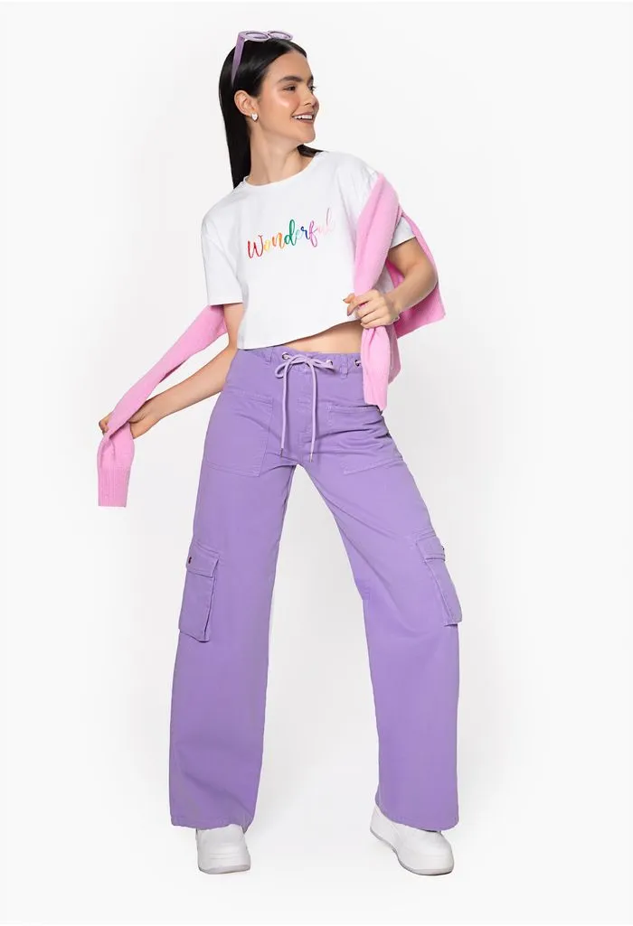 Camiseta dama crop bordada