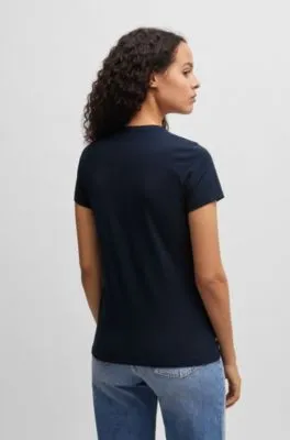 Camiseta de cuello redondo en punto de algodón con logo de diseño
