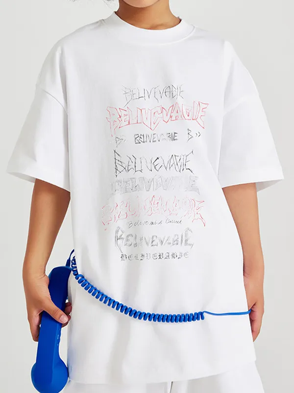 Camiseta informal holgada con estampado de letras para niñas y adolescentes para niños y niñas