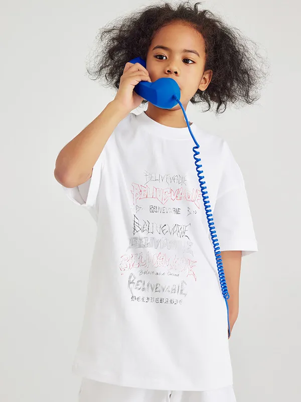Camiseta informal holgada con estampado de letras para niñas y adolescentes para niños y niñas